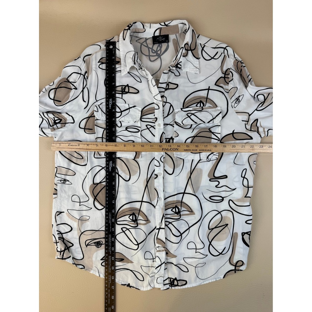 Abstract Face Art Button Down Rayon Shirt Graphic Print 1X Milk & Honey - Picture 5 of 5